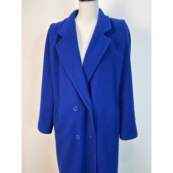 VTG Forecaster Of Boston Womens Blue Wool Long Double-Breasted Coat 13/14 USA - Picture 9 of 14
